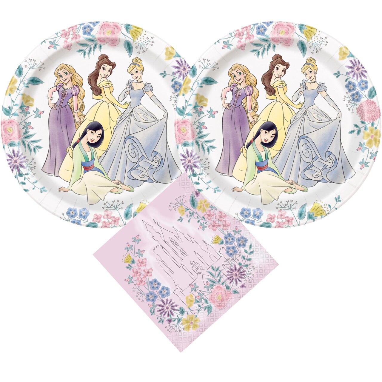 Disney Princess Birthday Supplies Bundle with Disney Princess Luncheon Plates and Disney Princess Napkins - Serves 16